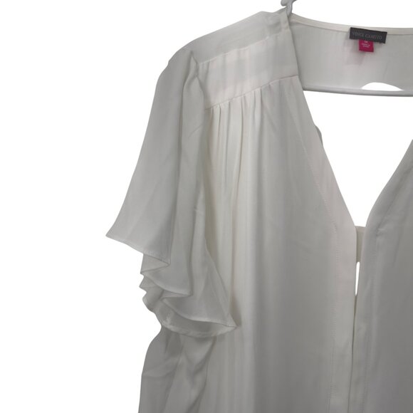 Vince Camuto Womens White V-Neck Blouse With Flutter Sleeves Size 3X Polyester - Picture 4 of 13